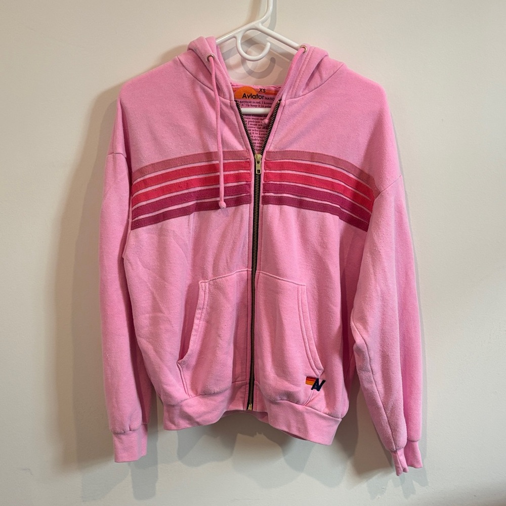 Aviator Nation Rainbow Stripe Hoodie - Neon Pink XS